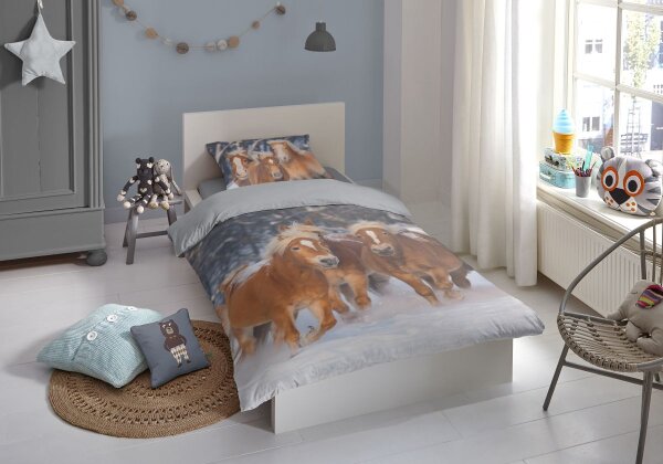 good morning Flanell Bettwäsche 2 teilig Bettbezug 140 x 220 cm Kopfkissenbezug 60 x 70 cm Happy horses 2691.99.01 Multi