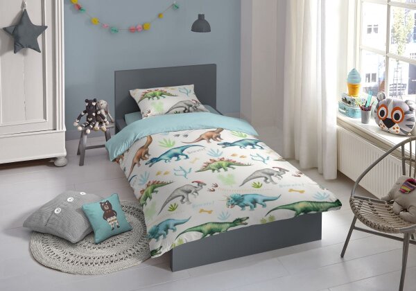 good morning Flanell Bettwäsche 2 teilig Bettbezug 140 x 220 cm Kopfkissenbezug 60 x 70 cm Dino 6673.99.01 Multi