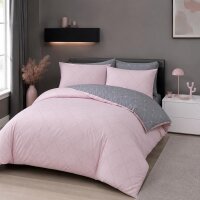 Davos Janine Biber Bettwäsche 2tlg grau rosa 65101-01| Bettwäsche-Set aus 100% Baumwolle | 2 teilige Wende-Bettwäsche 155x220cm & Kissen 80x80 cm | Geometrisches Muster