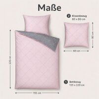 Davos Janine Biber Bettwäsche 2tlg grau rosa 65101-01| Bettwäsche-Set aus 100% Baumwolle | 2 teilige Wende-Bettwäsche 155x220cm & Kissen 80x80 cm | Geometrisches Muster