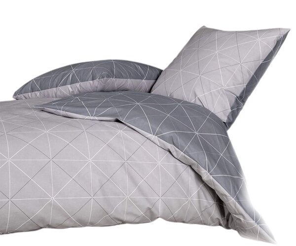 Davos Janine Biber Bettwäsche 2tlg grau Silber 65101-08 | Bettwäsche-Set aus 100% Baumwolle | 2 teilige Wende-Bettwäsche 155x220 cm & Kissen 80x80 cm | Geometrisches Muster