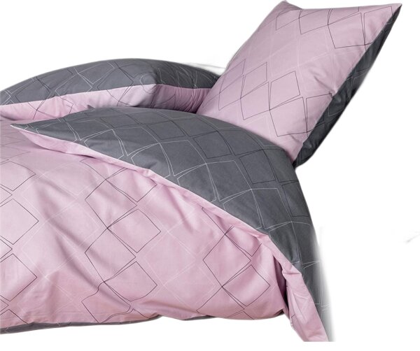 Davos Janine Biber Bettwäsche 2tlg grau rosa 65102-08| Bettwäsche-Set aus 100% Baumwolle | 2 teilige Wende-Bettwäsche 135x200 cm & Kissen 80x80 cm | Nordic nordisch Style Muster