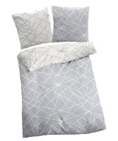 Dormisette Biber Bettwäsche 4tlg grau Silber 65101-08 | Bettwäsche-Set aus 100% Baumwolle | 4 teilige 2X Wende-Bettwäsche 135x200 cm & 2X Kissen 80x80 cm | Geometrisches Muster