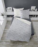 Dormisette Biber Bettwäsche 4tlg grau Silber 65101-08 | Bettwäsche-Set aus 100% Baumwolle | 4 teilige 2X Wende-Bettwäsche 135x200 cm & 2X Kissen 80x80 cm | Geometrisches Muster