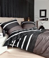 Janine Mako Satin 3 teilig Bettbezug 240 x 220 cm Kopfkissenbezug 80 x 80 cm  J. D. 8468-07 nougat-schwarz