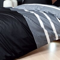 Janine Mako Satin 3 teilig Bettbezug 240 x 220 cm Kopfkissenbezug 80 x 80 cm  J. D. 8468-08 silber-schwarz
