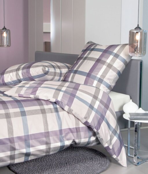 Janine Mako Satin 2 teilig Bettbezug 135 x 200 cm Kopfkissenbezug 80 x 80 cm Moments 98059-05 lilasalbei