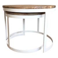 Soma Couchtisch 2er Set Beistelltisch Wohnzimmer-Tisch rund Austin Metall-Gestell altsilber o. schwarz (BxHxL) 58 x 46 x 58 cm  reinweiß - tabacco