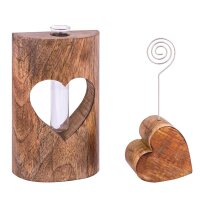 Soma Blumenvase Fotoständer Kartenhalter Hochzeitsgeschenk Hochzeitsdeko Set Mangoholz massiv (BxHxL) 12 x 20 x 5 cm