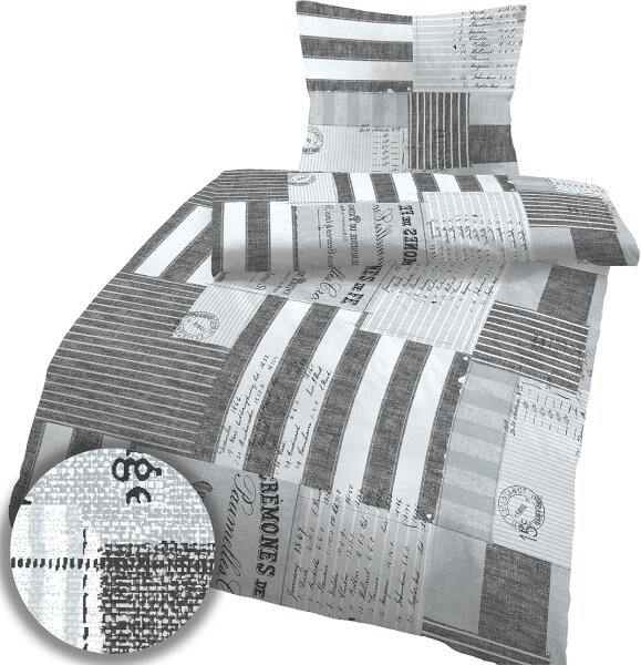 soma Biber Bettwäsche 2 teilig Bettbezug 155 x 220 cm Kopfkissenbezug 80 x 80 cm Karo anthrazit