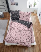 Dormisette Biber Bettwäsche 2tlg grau rosa 2294-93 | Bettwäsche-Set aus 100% Baumwolle | 2 teilige Wende-Bettwäsche 135x200cm & Kissen 80x80 cm | Geometrisches Muster Linien