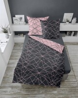 Dormisette Biber Bettwäsche 2tlg grau rosa 2294-93 | Bettwäsche-Set aus 100% Baumwolle | 2 teilige Wende-Bettwäsche 135x200cm & Kissen 80x80 cm | Geometrisches Muster Linien