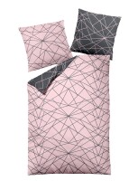 Dormisette Biber Bettwäsche 2tlg grau rosa 2294-93 | Bettwäsche-Set aus 100% Baumwolle | 2 teilige Wende-Bettwäsche 135x200cm & Kissen 80x80 cm | Geometrisches Muster Linien