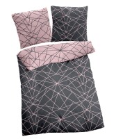 Dormisette Biber Bettwäsche 2tlg grau rosa 2294-93 | Bettwäsche-Set aus 100% Baumwolle | 2 teilige Wende-Bettwäsche 135x200cm & Kissen 80x80 cm | Geometrisches Muster Linien