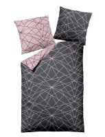 Dormisette Biber Bettwäsche 2tlg grau rosa 2294-93 | Bettwäsche-Set aus 100% Baumwolle | 2 teilige Wende-Bettwäsche 135x200cm & Kissen 80x80 cm | Geometrisches Muster Linien