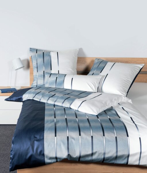 Janine Interlock Jersey Bettwäsche 2 teilig 155 x 200 cm Kopfkissenbezug 80 x 80 cm Carmen S 55026-02 nachtschattenblau perlblau