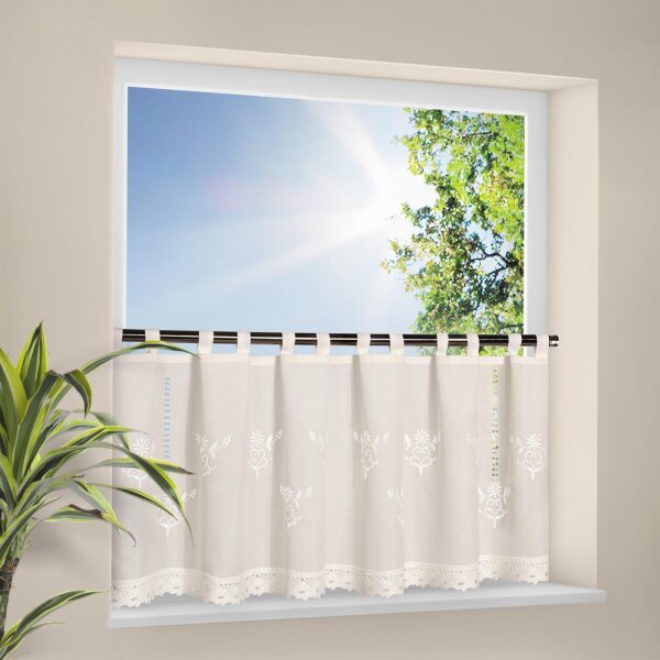 Gerster Schlaufen Bistro bestickt B = 150 x H =45 cmHalbtransparent Webware Floral natur