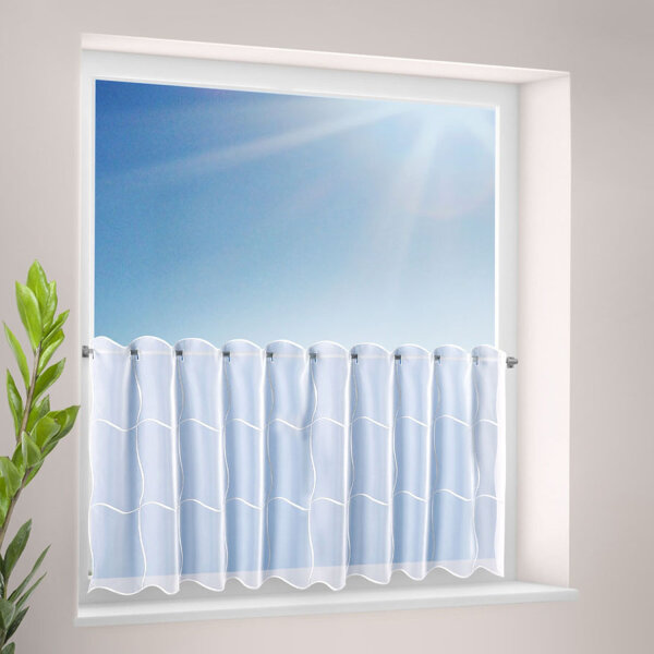 Gerster Stickereibistro B = 150 x H =50 cmTransparent Voile Graphisch weiß