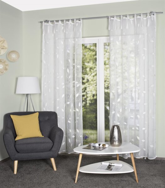 Home Wohnideen Bindebandschal Leinenstruktur Bestickt 
"Aidina" 245 x 140 cm Wollweiss