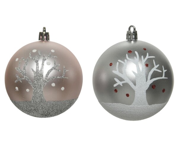Soma Christbaumkugeln Weihnachtskugeln Box a 12 Stück D = 8.00cm Kugel bruchfest Shatterproof assorted silber rosa