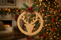 Soma Aufhänger Weihnachten 1 Stück D = 28.00-H1.50cm Hirsch Paulownia-Holz Paulownia Wood blond