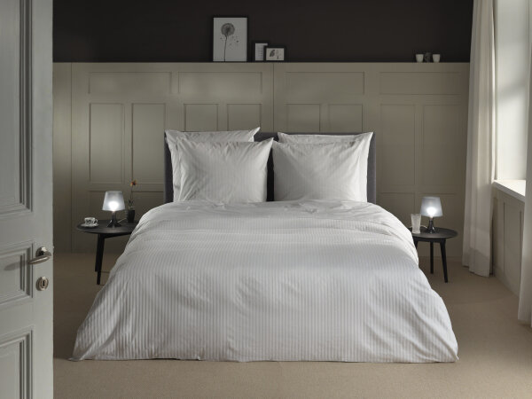Heckett and Lane Bettwäsche Banda 1 Bettwäsche 240x220cm mit 2 Kopfkissen 60x70cm 100% Baumwolle Mako-Satin White