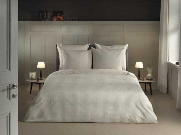Heckett and Lane Bettwäsche Banda 1 Bettwäsche 140x220cm mit 1 Kopfkissen 60x70cm 100% Baumwolle Mako-Satin Off-White