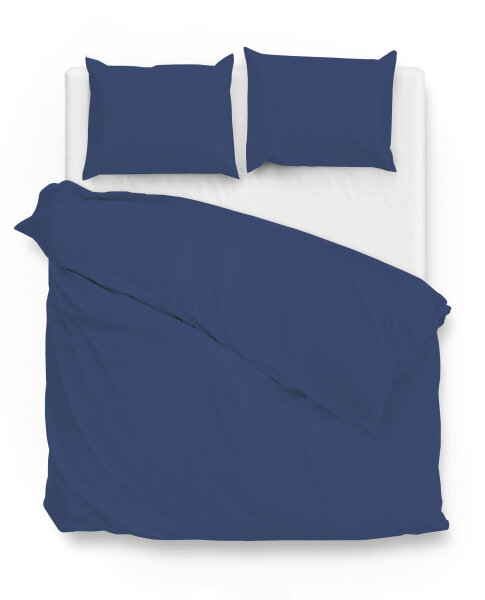 Zo!Home Mako Satin Satinado Bettwäsche 200 Evening Blue Uni Evening-Blue 1 Bettbezug 200x200cm + 2 Kissenbezug 80x80cm