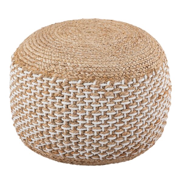Soma Sitzpouf Jute Sitzhocker rund 50x50 cm Deko Hocker Jute natur Sitzpouf Bodenkissen Fußhocker (BxHxL) 50 x 35 x 50 Jute natur weiss