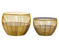 Soma Beistelltisch 2er Set Satztisch rund ø 49/41 H 37/29 cm Dekotische Sofatisch Glamira Couchtisch gold (BxHxL) 49 x 37 x 49 weiß - grau