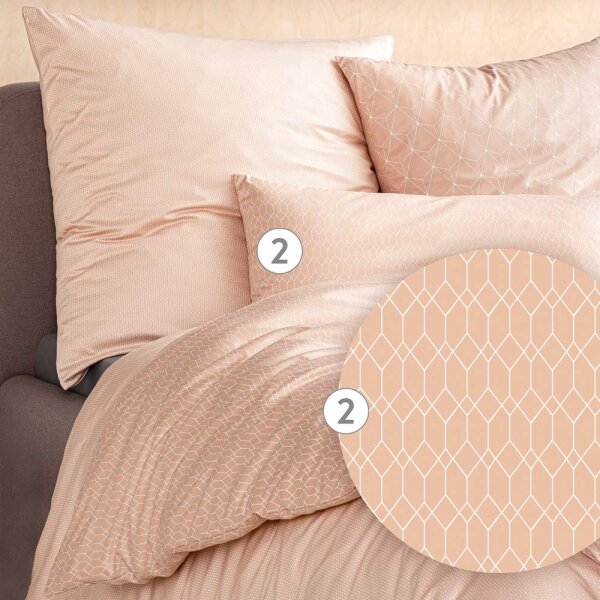 Estella Mako-Interlock-Jersey Bettwäsche-Garnituren 2 teilig Bezug 135 x 200 cm + 1 x Kissen 80 x 80 Silas Grafisch peach