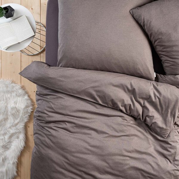 Estella Mako-Interlock-Jersey Bettwäsche-Garnituren 2 teilig Bezug 155 x 200 cm + 1 x Kissen 80 x 80 Takoma Uni taupe