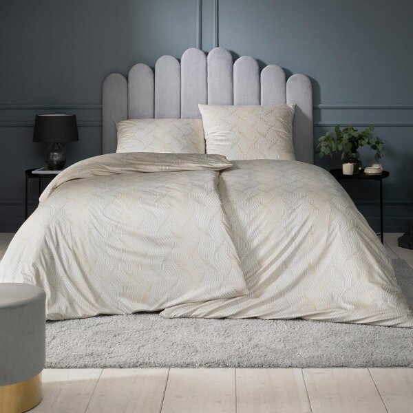 Estella Mako-Interlock-Jersey Bettwäsche-Garnituren 2 teilig Bezug 155 x 220 cm + 1 x Kissen 80 x 80 Ruben Grafisch creme