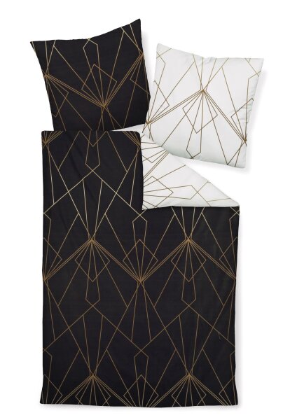 Janine Mako-Satin Bettwäsche 200X200+2x80x80 3 teilig  J. D. 87054-07-620 bronzebraun schwarz
