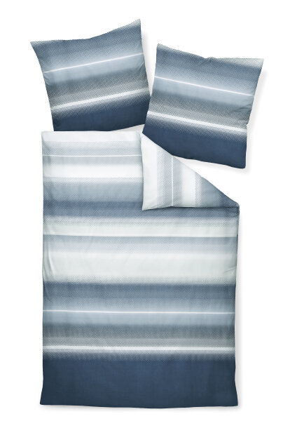 Janine Mako-Satin Bettwäsche 3 teilig Bettbezug 240 x 220 cm Kopfkissenbezug 80 x 80 cm Moments 98079-02-633 denimblau schiefer nebelgrün
