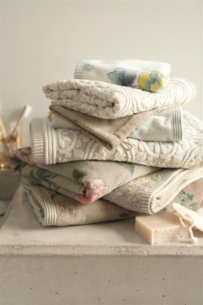 PiP Studio Heimtextilie 100% Cotton, terry velour, 500 GSM Frotteeware Les Fleurs Khaki 1 Duschtuch Khaki 70x140, 70 x