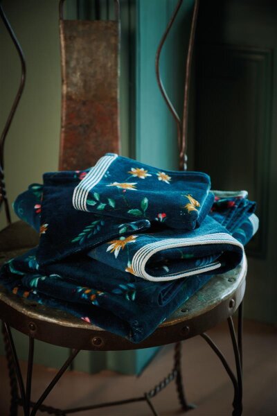 PiP Studio Heimtextilie 100% Cotton, terry velour, 500 GSM Frotteeware Les Fleurs Dark Blue 1 Duschtuch Dunkel 70x140