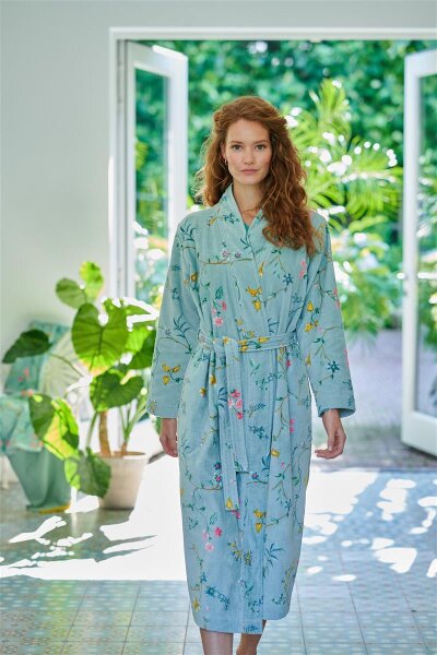 PiP Studio Heimtextilie 100% Cotton, terry velour, 380 GSM Ba mantel Les Fleurs Bathrobe Blue S S 1 Ba mantel blau