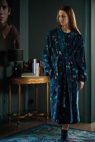 PiP Studio Heimtextilie 100% Cotton, terry velour, 380 GSM Ba mantel Les Fleurs Bathrobe Dark Blue Xs XS 1 Ba mantel