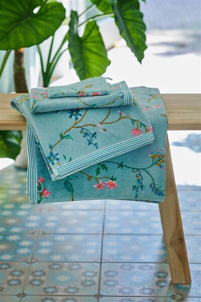 PiP Studio Heimtextilie 100% Cotton, terry velour, 500 GSM Frotteeware Les Fleurs Blue Set A 3 set van 3 Gästetuch