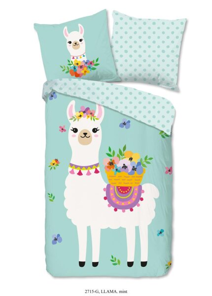 Good Morning Renforcé  Bettwäsche 135 X 200 cm + 1 x 80 X 80 cm Llama grün