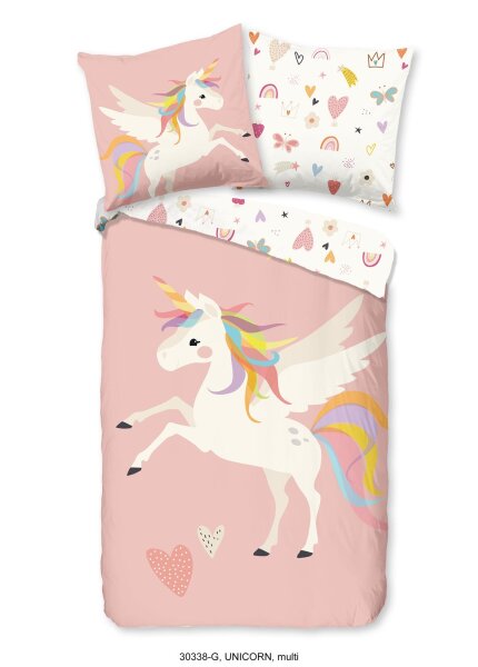 good morning Renforcé Bettwäsche 2 teilig Bettbezug 135 x 200 cm Kissenbezug 80 x 80 cm Unicorn Multi
