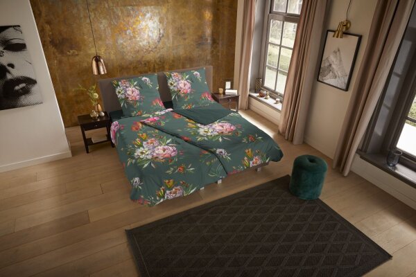 ZouZou Mako Satin Bettwäsche 2 teilig Bettbezug 155 x 220 cm Kissenbezug 80 x 80 cm Chacha Green