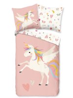 Soma Renforcé Pastell Bettwäsche-Set 2 teilig Bettbezug 2tlg 135x200cm Kopfkissenbezug 80x80cm (Einhorn rosa weiß)