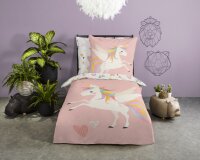Soma Renforcé Pastell Bettwäsche-Set 2 teilig Bettbezug 2tlg 135x200cm Kopfkissenbezug 80x80cm (Einhorn rosa weiß)