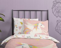 Soma Renforcé Pastell Bettwäsche-Set 2 teilig Bettbezug 2tlg 135x200cm Kopfkissenbezug 80x80cm (Einhorn rosa weiß)