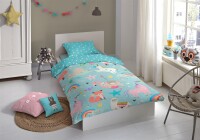 Soma Renforcé Pastell Bettwäsche-Set 2 teilig Bettbezug 2tlg 135x200cm 80x80 Waldtier Alpaka Einhorn Faultier Stern Blau