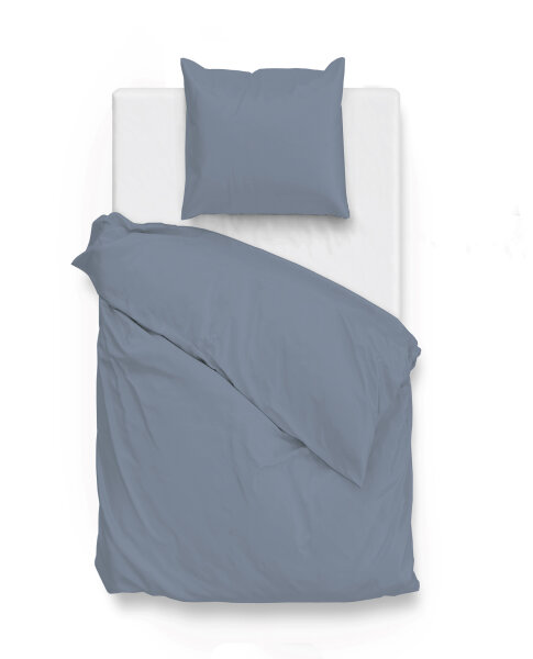 Zo!Home Mako Satin Satinado Bettwäsche 155 Riviera Blue Uni Riviera-Blue 1 Bettbezug 155x220cm + 1 Kissenbezug 80x80cm