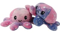 Oktopus XXL Kuscheltier Reversible Octopus Plüschtier Flip Oktopus Spielzeug Kinder Erwachsene Glitzer Sterne (Glitzer Sterne Lila Blau 20 cm)