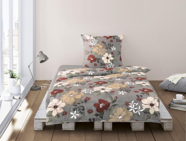 Irisette Edel-Feinbiber Bettwäsche Set Koala 8408 rot 135 x 200 cm + 1 x Kissenbezug 80 x 80 cm